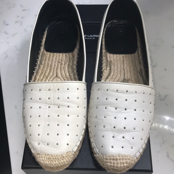 Saint Laurent Shoes - Saints Laurent White Studded Espadrilles